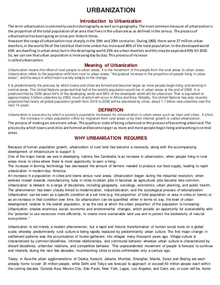 Urbanization and housing problems Urbanization and housing problems